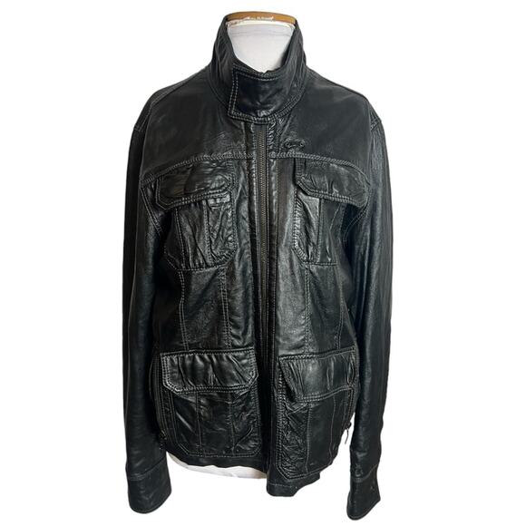 Vintage Y2K G-Star Raw Leather Dryden Utility Jacket Sz L black - Picture 1 of 11